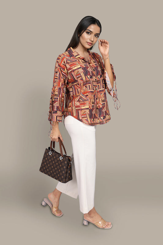 Abstract Geometric Multicolor oversized full sleeve shirt
