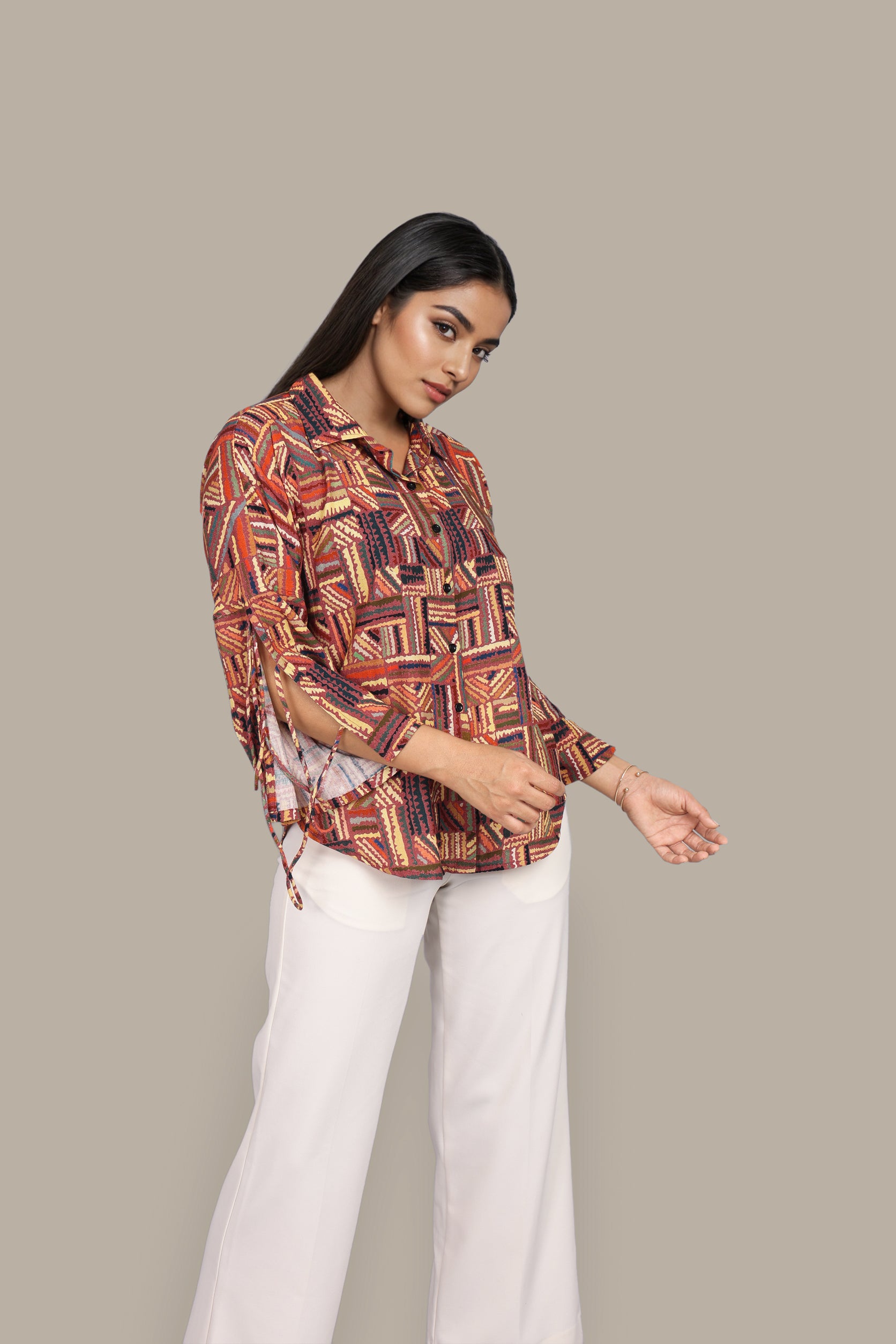 Abstract Geometric Multicolor oversized full sleeve shirt