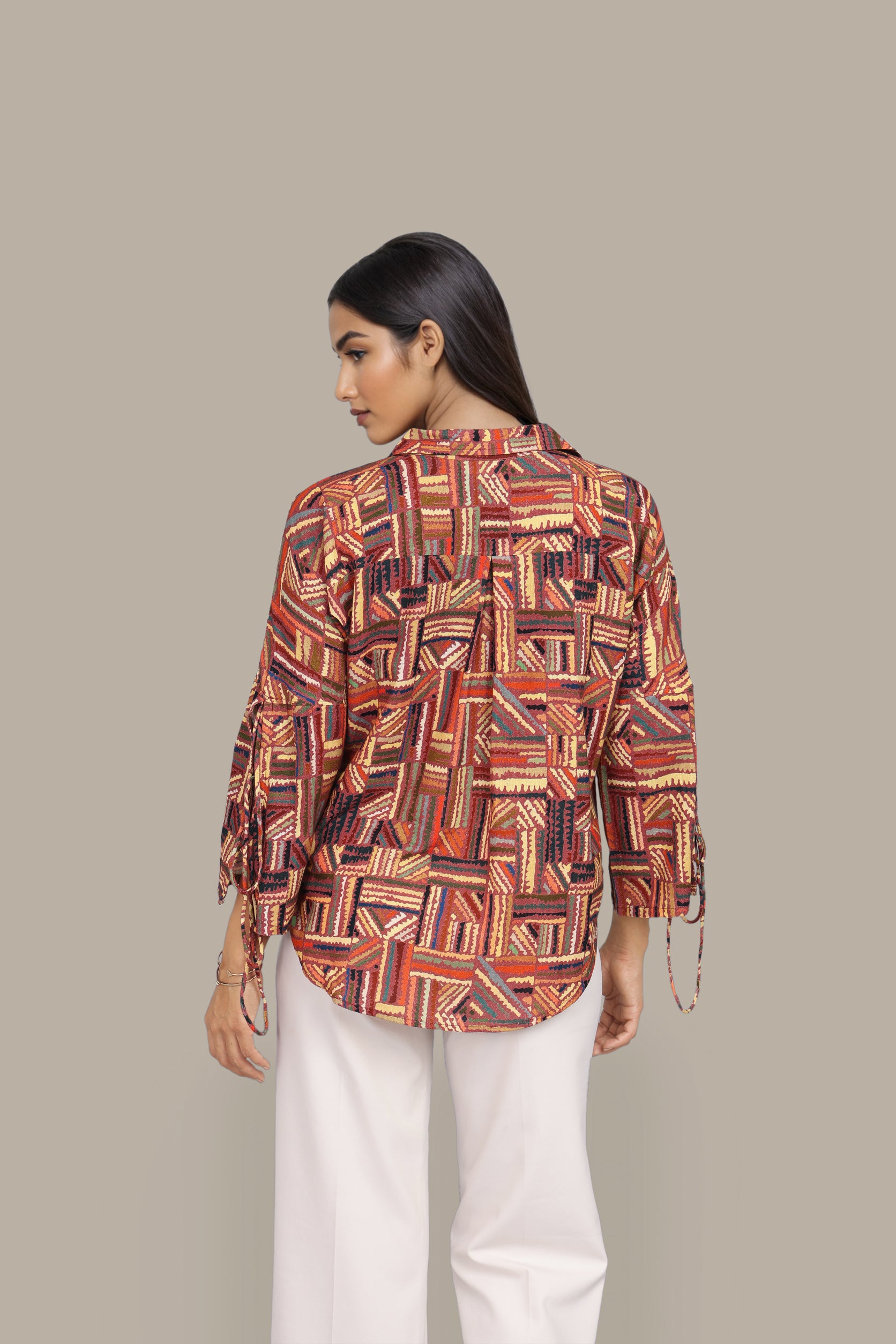 Abstract Geometric Multicolor oversized full sleeve shirt