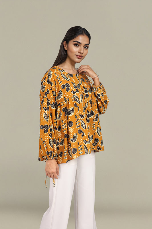 Mustard Yellow Floral Print beautiful tops for women
