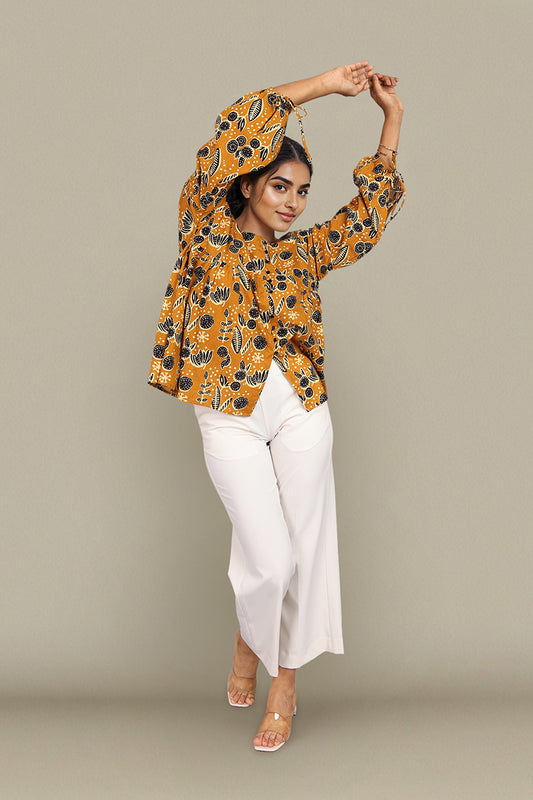 Mustard Yellow Floral Print beautiful tops for women