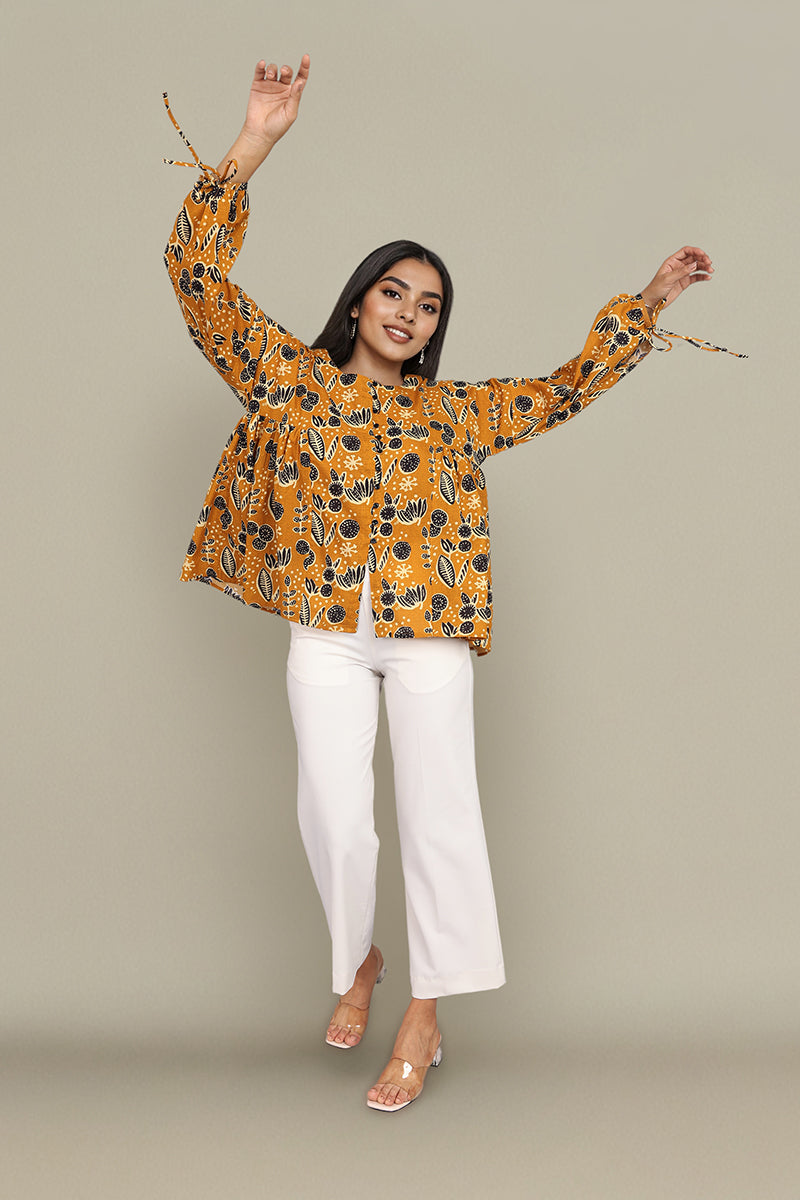 Mustard Yellow Floral Print beautiful tops for women