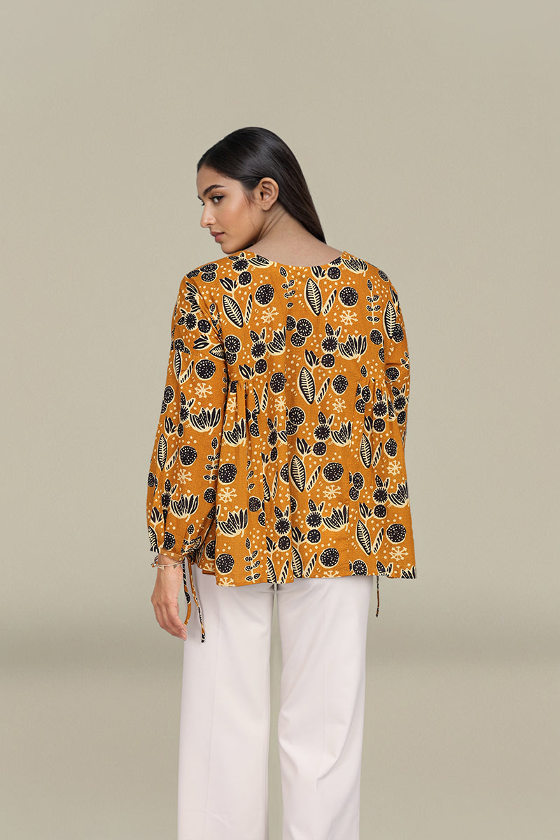 Mustard Yellow Floral Print beautiful tops for women