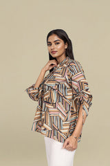 Multicolor Geometric printed cotton shirt for women