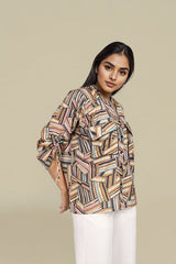Multicolor Geometric printed cotton shirt for women