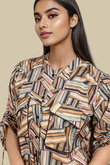 Multicolor Geometric printed cotton shirt for women