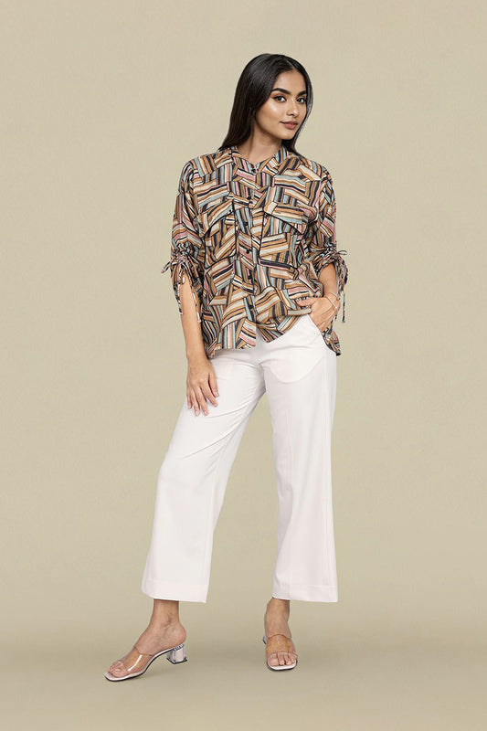 Multicolor Geometric printed cotton shirt for women