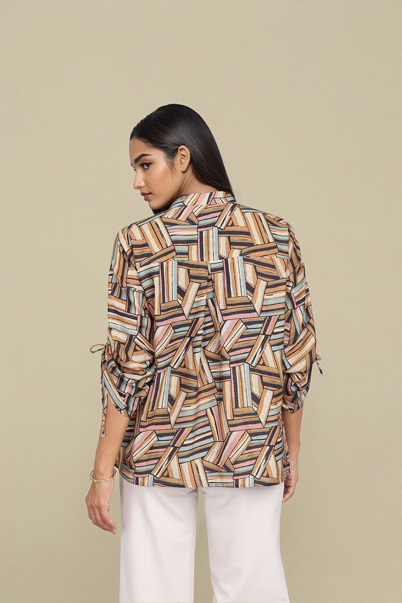 Multicolor Geometric printed cotton shirt for women