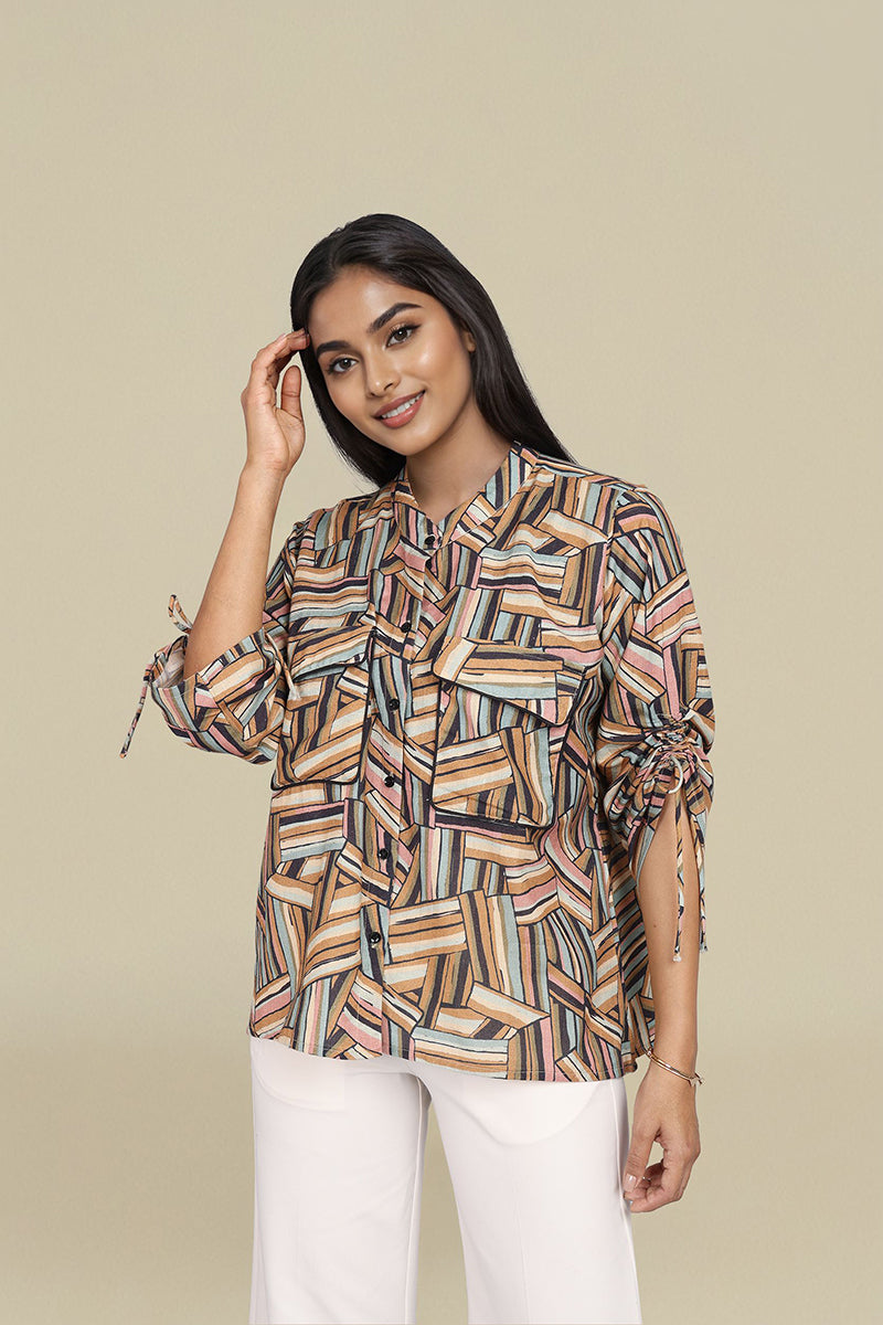 Multicolor Geometric printed cotton shirt for women