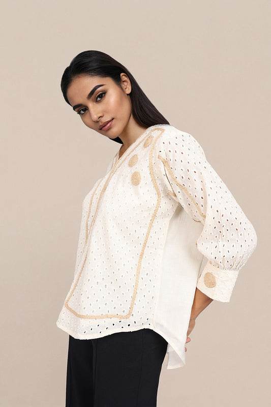 Oversized White Shiffli Tops For Women