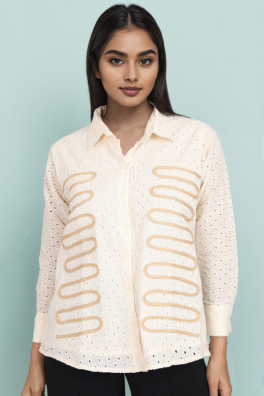Oversized Texture Design Shirt With Lace Work