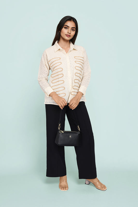 Oversized Texture Design Shirt With Lace Work