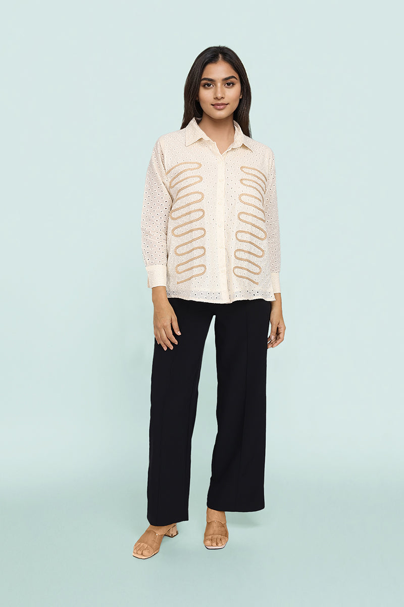 Oversized Texture Design Shirt With Lace Work