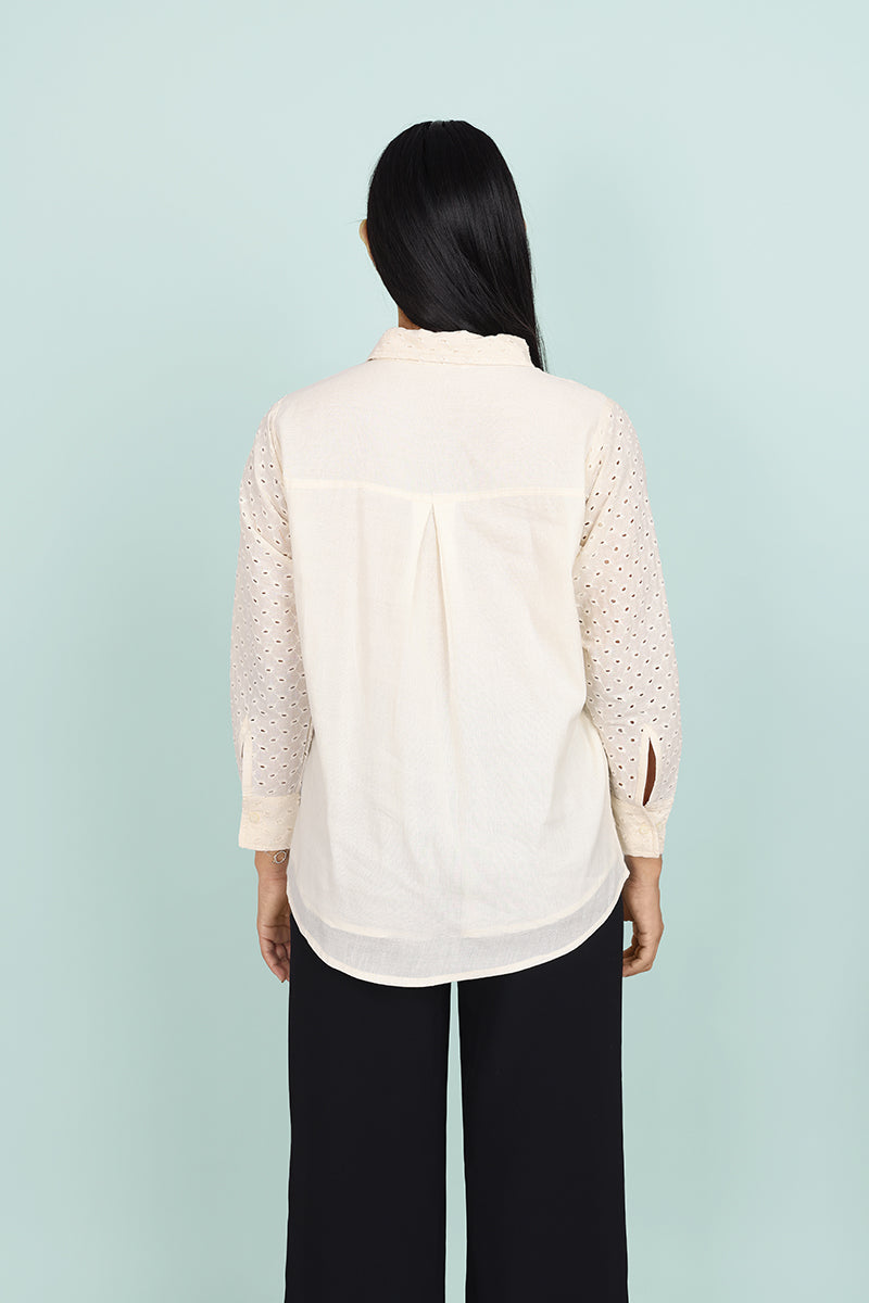 Oversized Texture Design Shirt With Lace Work