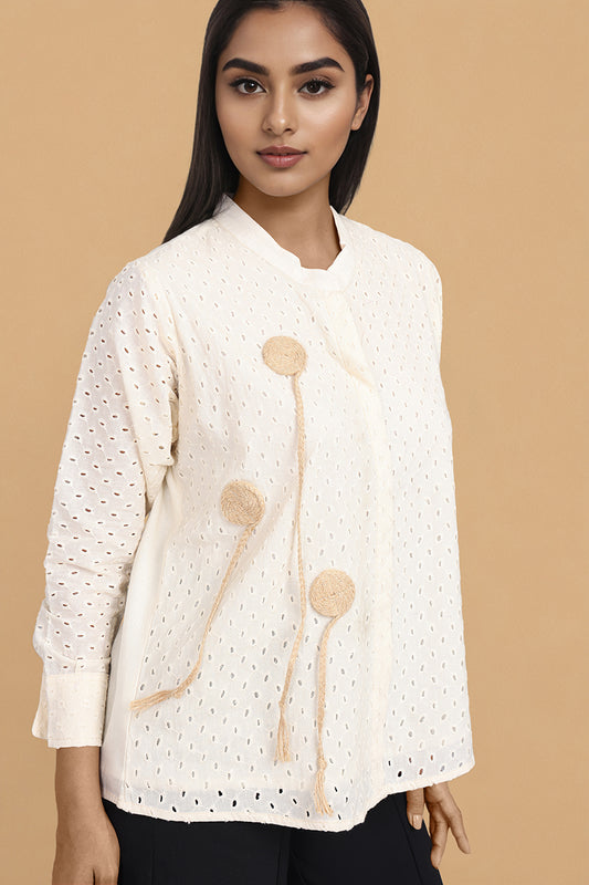 White Schffli Shirt Dress For Women