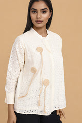 White Schffli Shirt Dress For Women