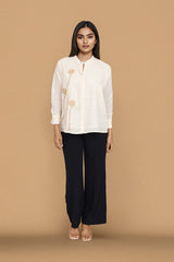 White Schffli Shirt Dress For Women