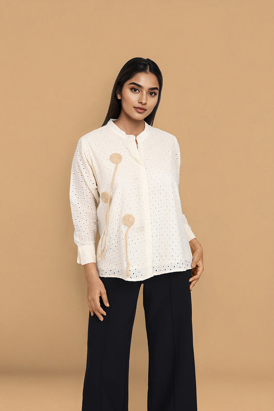 White Schffli Shirt Dress For Women