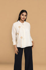 White Schffli Shirt Dress For Women