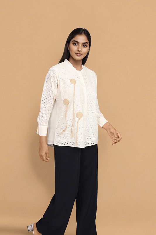 White Schffli Shirt Dress For Women