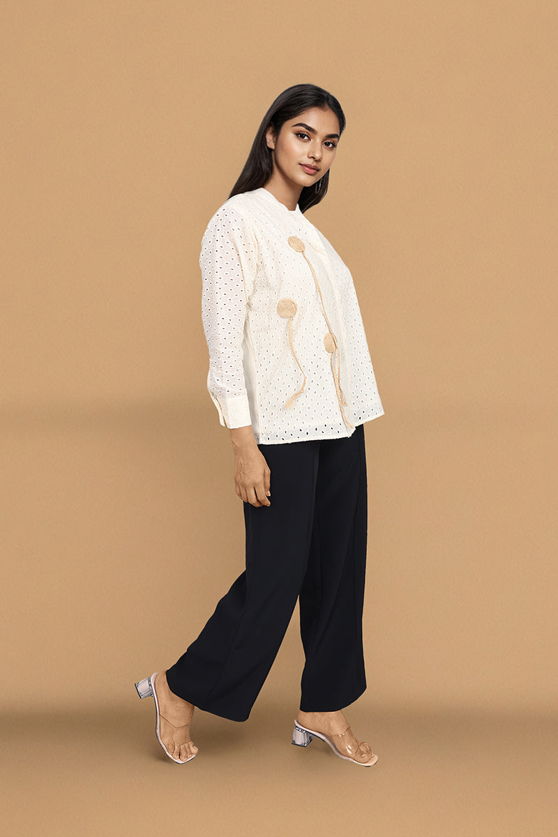 White Schffli Shirt Dress For Women