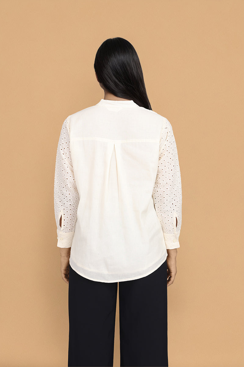 White Schffli Shirt Dress For Women