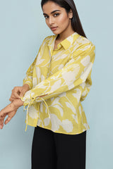 Yellow Floral Cotton Shirts For Women