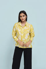Yellow Floral Cotton Shirts For Women