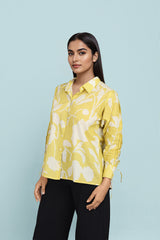 Yellow Floral Cotton Shirts For Women