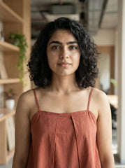 Rust Cotton Pleated Camisole Top for Women