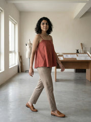 Rust Cotton Pleated Camisole Top for Women