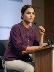 Plum Cotton Pleated Kurta Top for Women