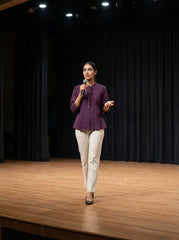 Plum Cotton Pleated Kurta Top for Women