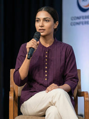 Plum Cotton Pleated Kurta Top for Women