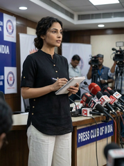 Black Khadi Cotton Mandarin Collar Short Sleeve Top for Women