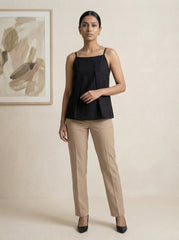 Rust Cotton Sleeveless Mandarin Collar Top with Decorative Tie Detail for Women