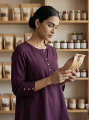 Wine Purple Cotton 3/4 Sleeve Button Detail Top for Women