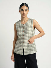 Beige Embroidered Floral V-Neck Button-Down Top for Women