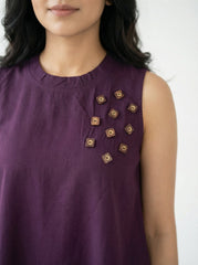 Plum Cotton Sleeveless A Line Tops For Women