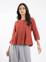 Maroon Collared Side-Tie Button-Front Shirt for Women