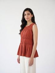 Beige Striped Collared Full Sleeve Shirt with Floral Applique