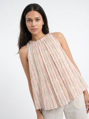 Cream Striped Halter Neck Cotton Tops for Women