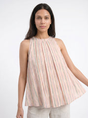 Cream Striped Halter Neck Cotton Tops for Women