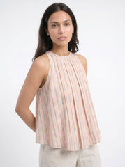 Cream Striped Halter Neck Cotton Tops for Women