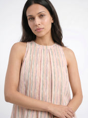 Cream Striped Halter Neck Cotton Tops for Women