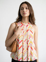 Cream Chevron Print Halter Neck Cotton Top