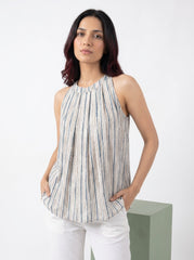 White Striped Halter Neck Cotton Summer Top