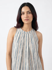 White Striped Halter Neck Cotton Summer Top