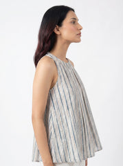 White Striped Halter Neck Cotton Summer Top