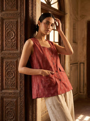 Red Geometric Print Square Neck Cotton Top